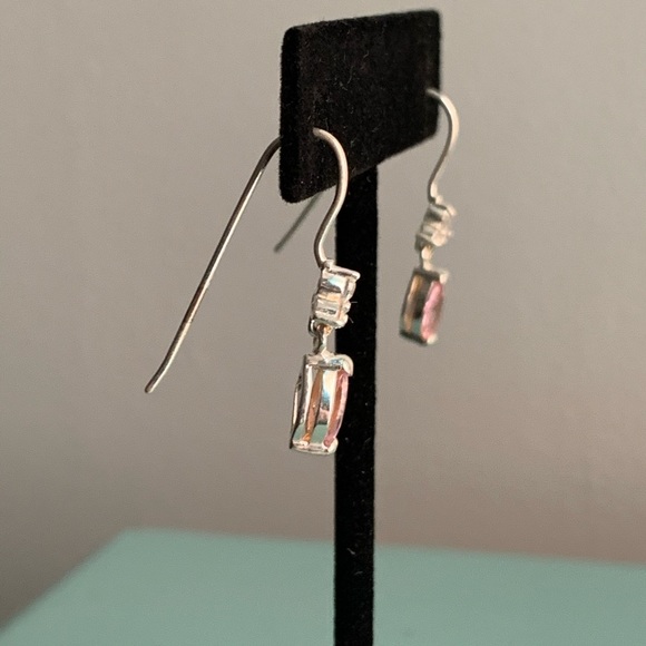 Sterling Silver Pink Crystal Drop Earrings - Picture 3 of 4